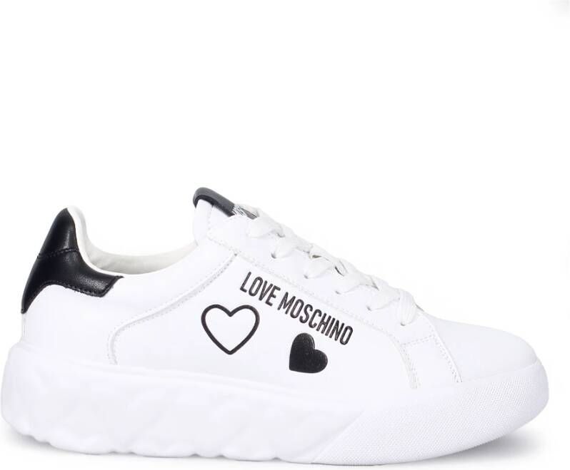 Love Moschino Witte Leren Sneakers Comfortabel en Stijlvol Wit Dames