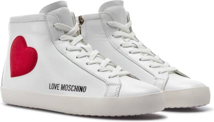 Love Moschino Witte Leren Sneakers met 2 cm Hak Wit Dames