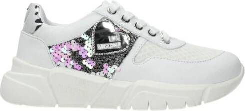 Love Moschino Witte Stof Zijdetail Sneakers