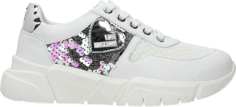 Love Moschino Witte Stoffen Sneakers met Zijdetail