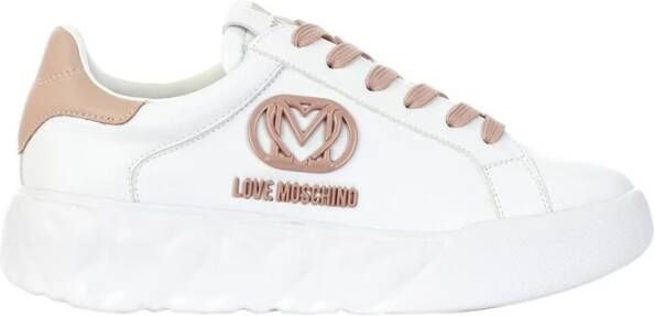 Love Moschino Witte Cipria Leren Sneakers voor Dames White Dames