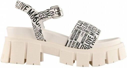 Love Moschino Witte Platte Sandalen voor Dames White Dames