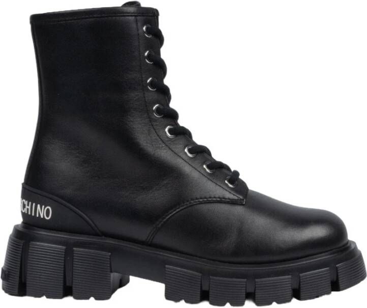 Love Moschino Zwarte Leren Enkellaarzen Black Dames