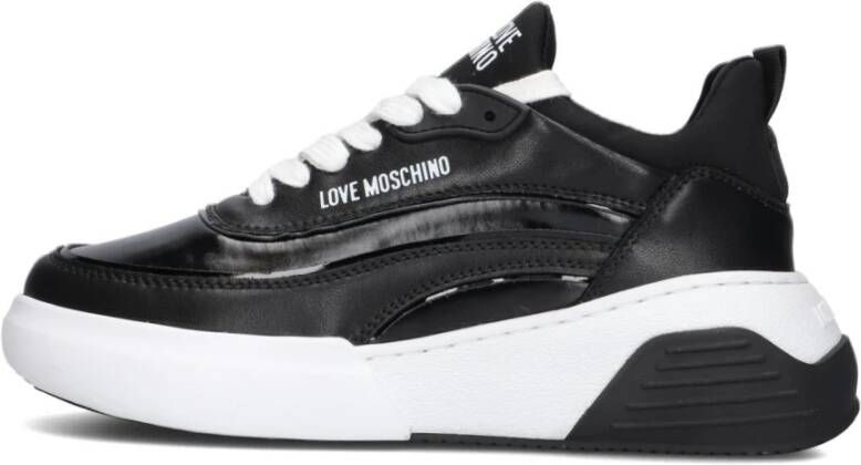 Love Moschino Zwarte Leren Lage Sneaker Ja15845G0G Black Dames