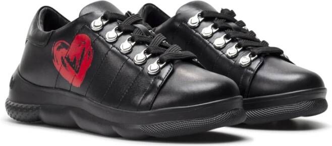 Love Moschino Zwarte Leren Sneakers met 4 cm Hak Zwart Dames