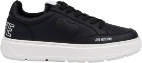 Love Moschino Zwarte Leren Sneakers met Verhoogde Boxzool Black Dames