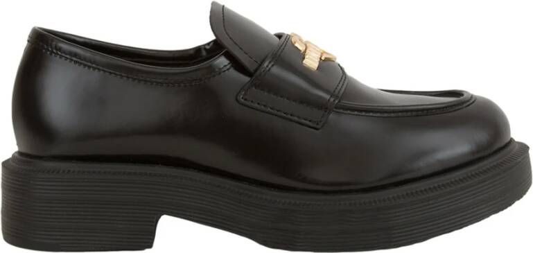 Love Moschino Zwarte Loafer met Logo in Geborsteld Leer Black Dames