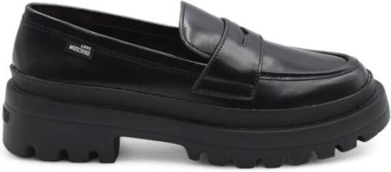 Love Moschino Zwarte leren mocassin met rubberen zool Black Dames