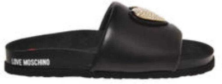 Love Moschino Zwarte Slide Sandalen met Hart Logo
