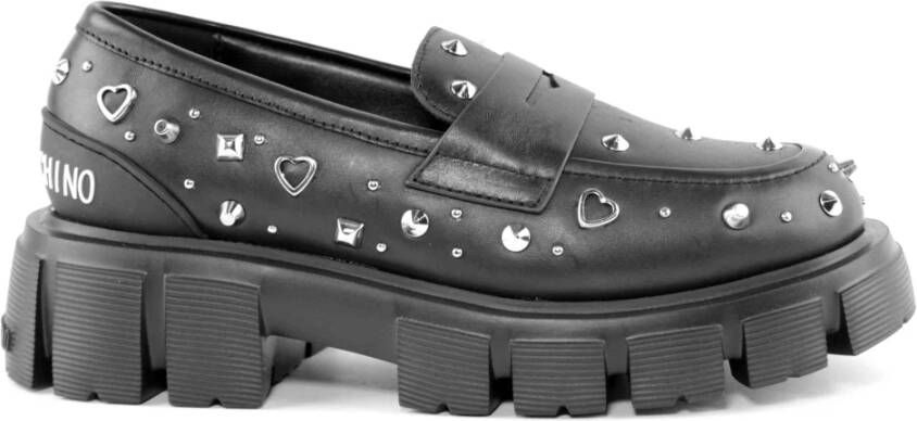 Love Moschino Zwarte Studs Leren Loafer Black Dames