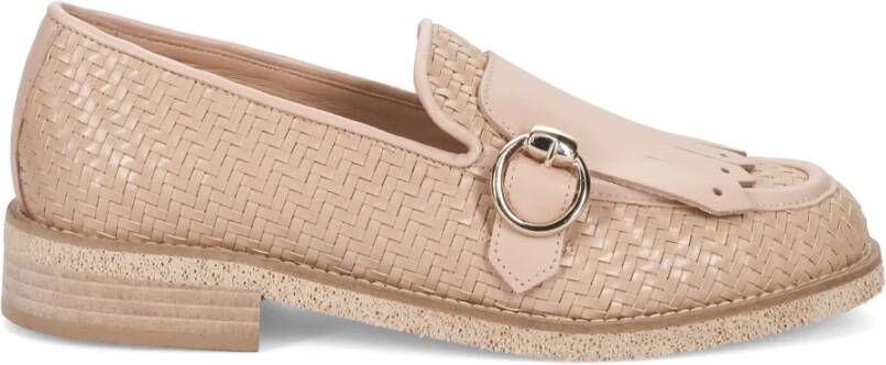 Luca Grossi Beige geweven leren mocassin met franje