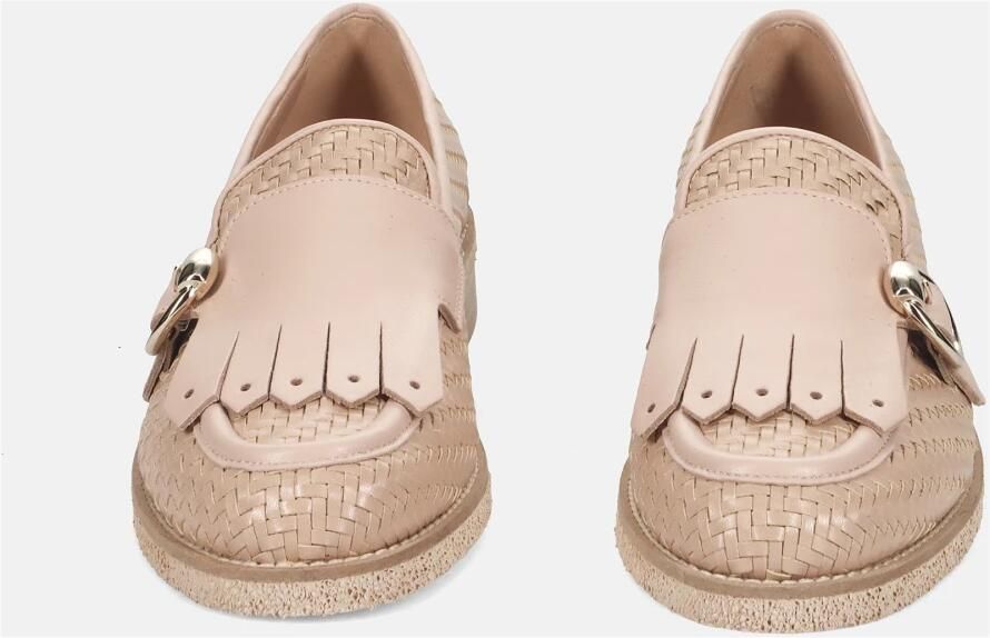 Luca Grossi Beige geweven leren mocassin met franje