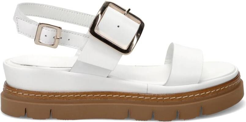 Luca Grossi Witte Leren Sandalen met Gouden Gesp White Dames