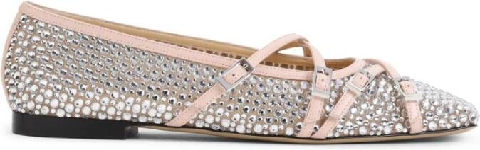 Mach&Mach Ballet Flats With Crystal Embellishment And Adjust in beige
