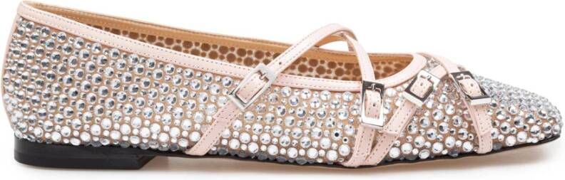 Mach&Mach Ballet Flats With Crystal Embellishment And Adjust in beige