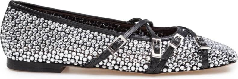 Mach & Mach Zwarte Mesh Ballerina's met Strass