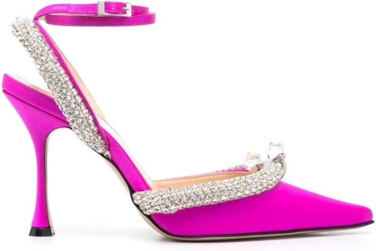 Mach & Mach Kristal-versierde satijnen slingback pumps