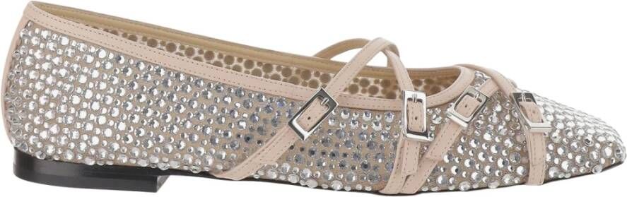 Mach&Mach Ballet Flats With Crystal Embellishment And Adjust in beige