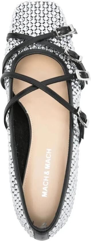 Mach & Mach Kristallen Ballerina`s met Vierkante Neus en Bandjes