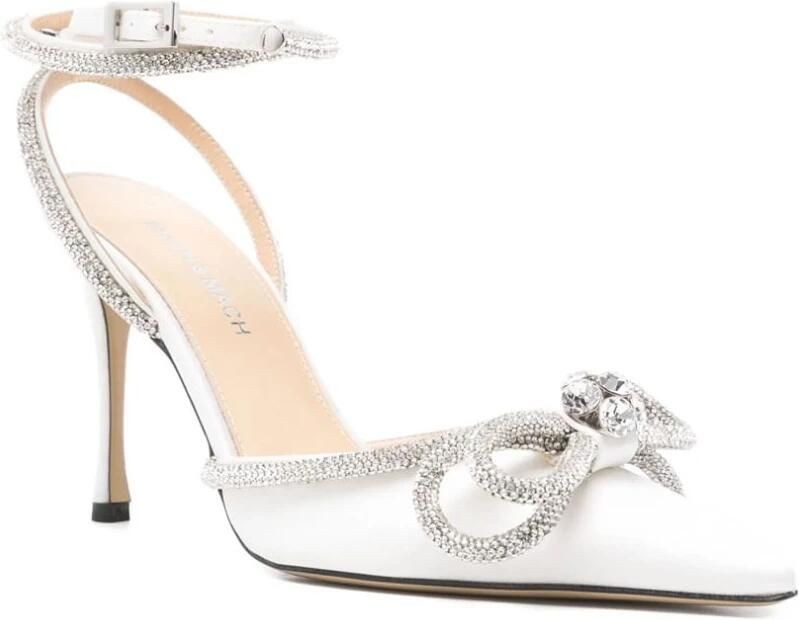 Mach & Mach Witte Satijnen Hoge Hakken Dubbele Strik