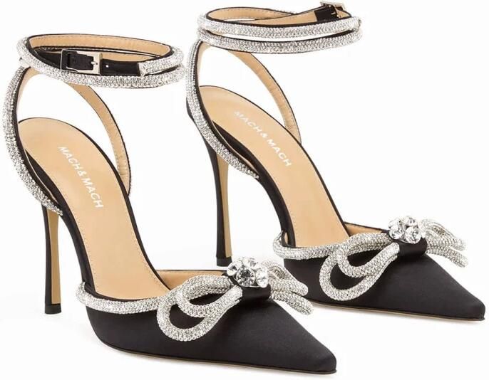 Mach & Mach Zwarte Satijnen Hoge Hakken Dubbele Strik