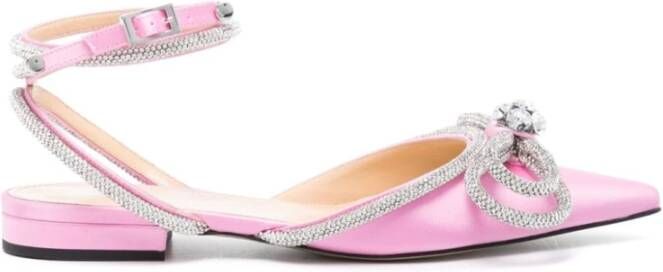 Mach & Mach Roze Satijnen Platte Schoenen Kristalversiering