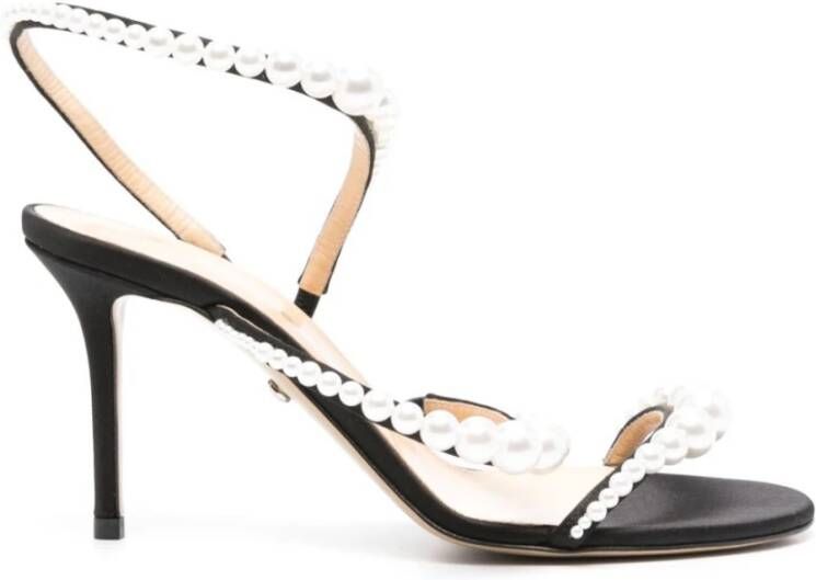 Mach & Mach Zwarte Satijnen Parel Sandalen Black Dames
