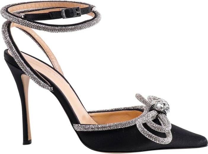 Mach & Mach Zwarte Satijnen Slingback Pumps met Strass Black Dames