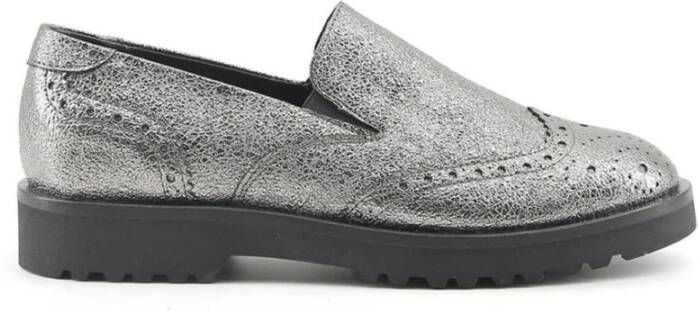 Made in Italia Metallic Brogue Loafer met Openwork Details Gray Dames