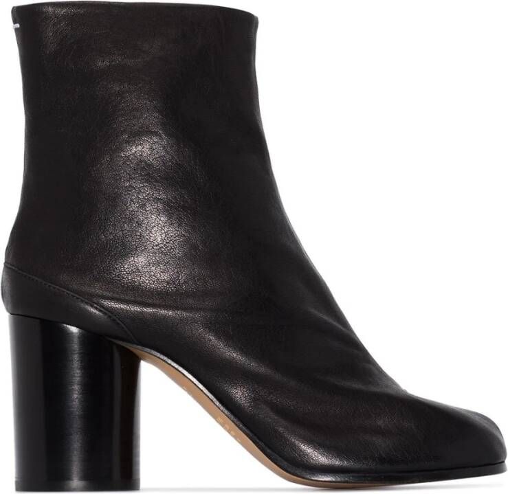 Maison Margiela Zwarte leren Tabi enkellaarzen Black Dames