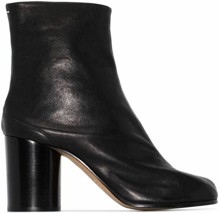 Maison Margiela Tabi Teen Kalfsleren Enkellaarzen met Cilindrische Hak Black Dames