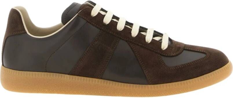 Maison Margiela Bruin Leren Sneakers Vetersluiting Platte Zool