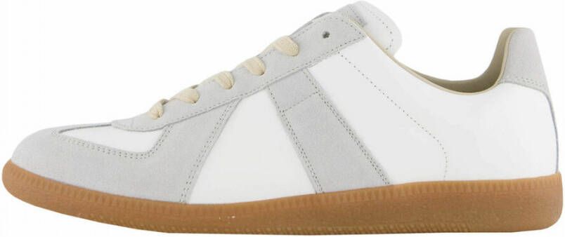 Maison Margiela Witte Leren Sneakers met Grijze Suède Inzetstukken White Heren