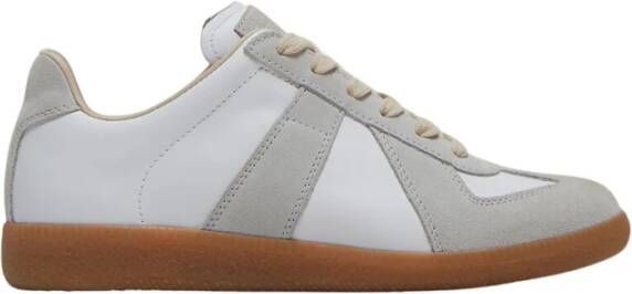 Maison Margiela Witte Leren Sneakers met Grijze Suède Inzetstukken White Heren