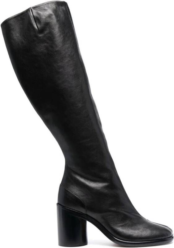 Maison Margiela Zwarte Leren Kniehoge Laarzen met Tabi Teen Black Dames