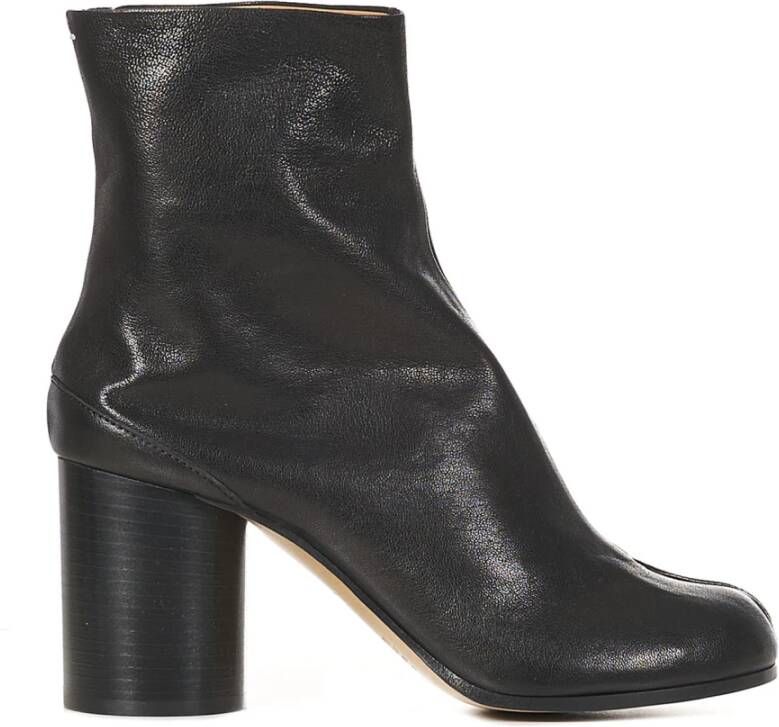 Maison Margiela Tabi Teen Kalfsleren Enkellaarzen met Cilindrische Hak Black Dames