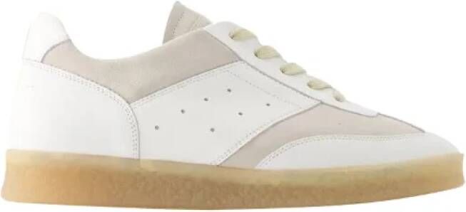 MM6 Maison Margiela Witte Leren Sneakers met Beige Patches Wit