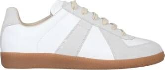 Maison Margiela Witte Leren Sneakers met Grijze Suède Inzetstukken White