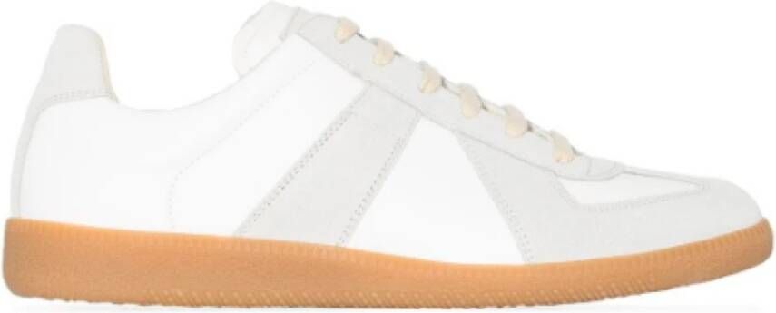 Maison Margiela Witte Leren Sneakers met Grijze Suède Inzetstukken White