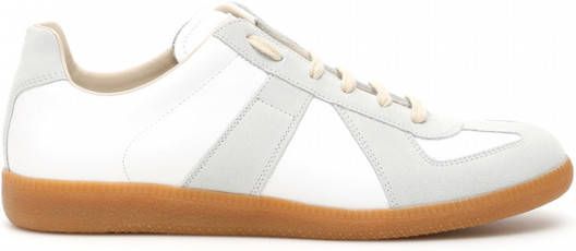 Maison Margiela Witte Leren Sneakers met Grijze Suède Inzetstukken White