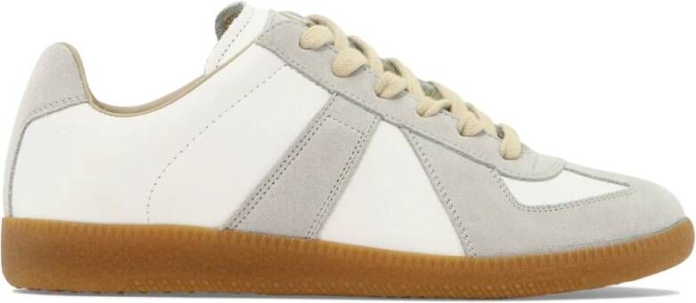 Maison Margiela Witte Leren Sneakers met Grijze Suède Inzetstukken White Heren