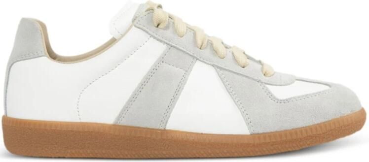 Maison Margiela Witte Leren Sneakers met Grijze Suède Inzetstukken White