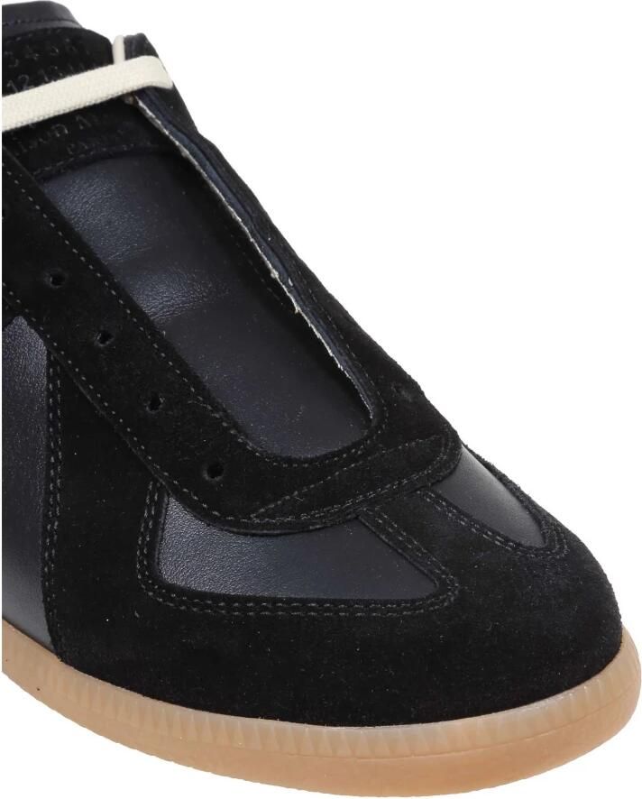 Maison Margiela Replica Leren Sneakers met Suède Inzetstukken Black