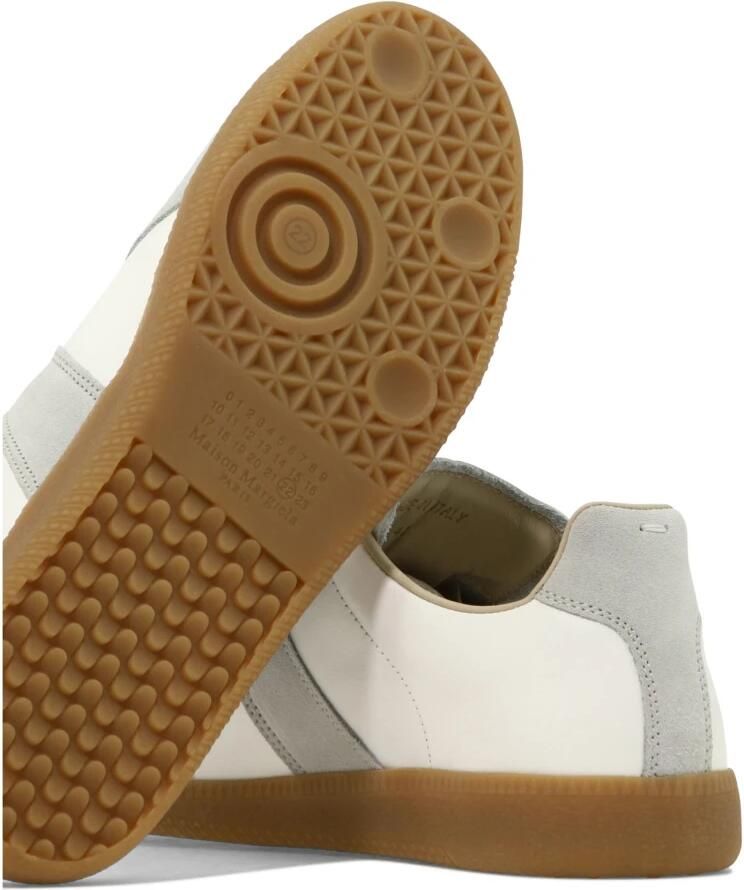 Maison Margiela Witte Leren Sneakers met Grijze Suède Inzetstukken White