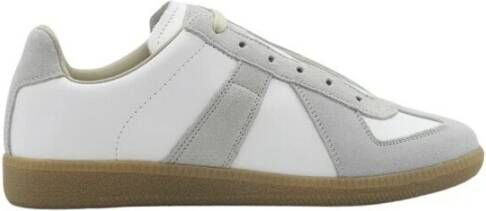 Maison Margiela Witte Leren Sneakers met Grijze Suède Inzetstukken White