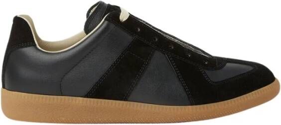 Maison Margiela Replica Leren Sneakers met Suède Inzetstukken Black