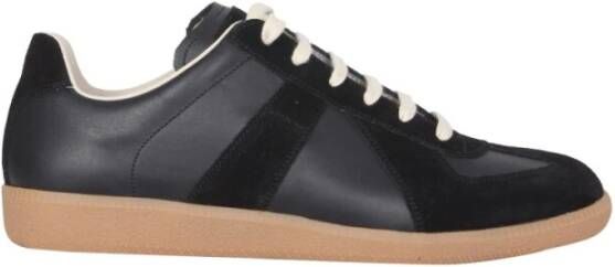 Maison Margiela Replica Leren Sneakers met Suède Inzetstukken Black