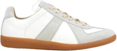 Maison Margiela Witte Leren Sneakers met Grijze Suède Inzetstukken White