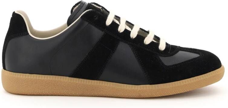 Maison Margiela Replica Leren Sneakers met Suède Inzetstukken Black Heren