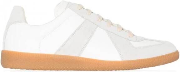 Maison Margiela Witte Leren Sneakers met Grijze Suède Inzetstukken White Heren